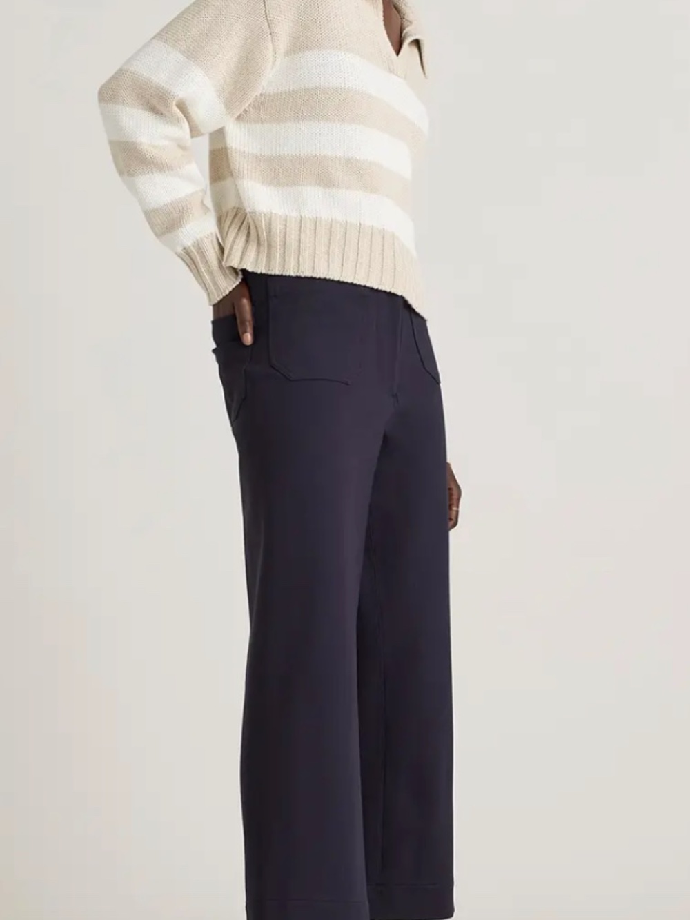 Quince Ultra-Stretch Ponte Cropped Wide Leg Pants Navy Sz 8 EUC